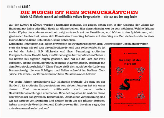 Seite 1 der Buch-Vorstellung So sexy ist der Norden! Band 3 und des Interviews mit K.D. Michaelis im KuS-Magazin 3/2023. Bildmaterial Kunst & Sünde