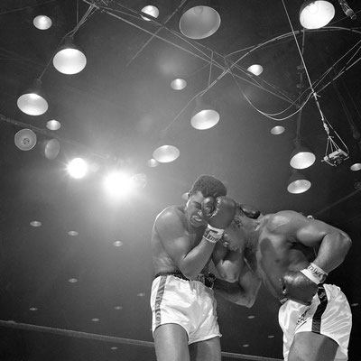 Clay and Liston in the sixth round of their Miami Beach fight in February 25, 1964 (Associated Press)