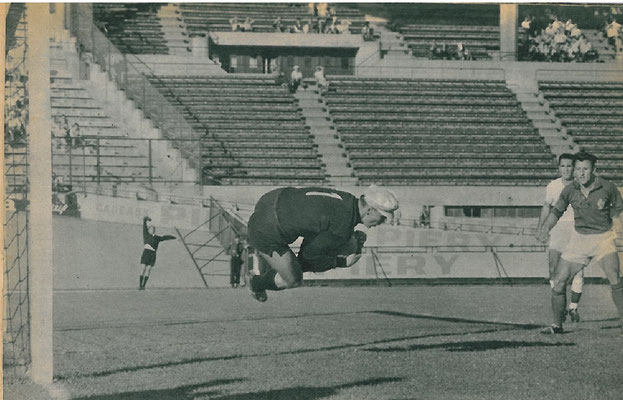 Czech goalkeepr Schroif making another save, during France 0-Czechoslovakia 2, July 9, 1960