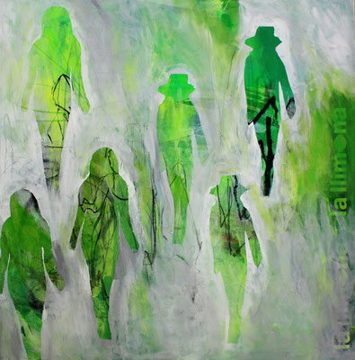 -GREEN PARTY- Acryl auf Leinwand mit Collage - 100cmx100cm