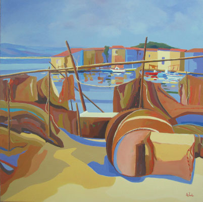 Jean-Noël LE JUNTER, "Sète, à la Pointe Courte 1 ", Huile sur lin, 80x80 cm, 2018