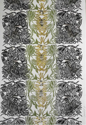 Carola MALLOL BOLTON, "Paysage sauvage 4", Linogravure, encre, marouflé sur bois, 70x50 cm