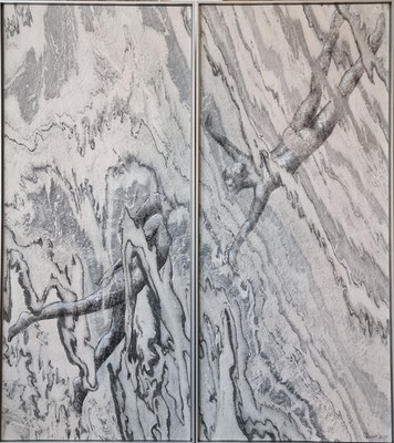 "Taucherpaar" 135 x 145 cm, Mischtechnik auf Marmor, verkauft