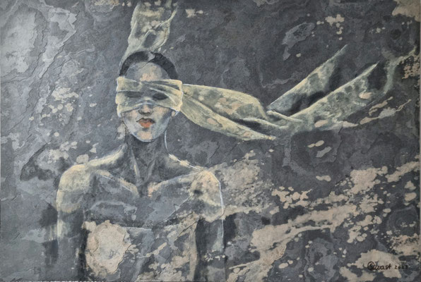 "Blick nach innen I", 65 x 95 cm,  Mischtechnik auf Schiefer, verkauft