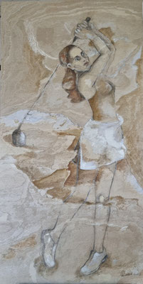 "Birdie" 125 x 65 cm,  Mischtechnik auf Schiefer, verkauft 