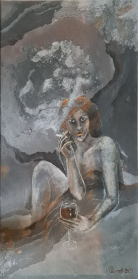 "Genießerin" 125 x 65 cm,  Mischtechnik auf Schiefer,verkauft