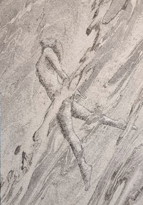 "Mit der Strömung 3" 75 x 55 cm, Mischtechnik auf Marmor