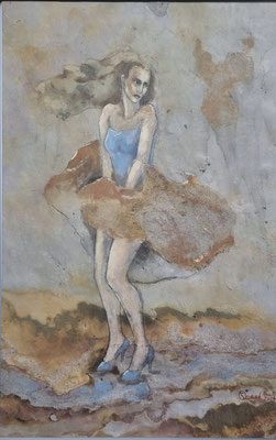"Windspiel" 83 x 54 cm, Mischtechnik auf Schiefer,