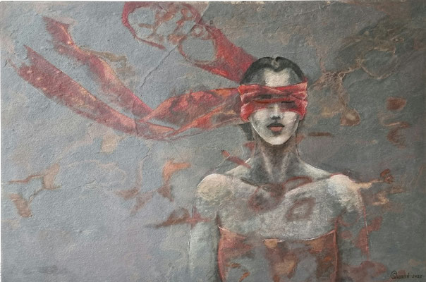 "Blick nach innen II", 65 x 95 cm,  Mischtechnik auf Schiefer