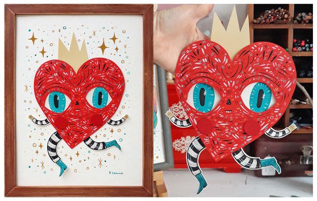 Shining Heart - Acrylic on Torchon paper 300 gr, Assemblage in layers, 24x33 cm - 2022