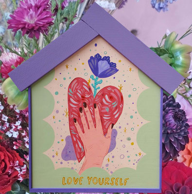 Love yourself - Acrylic on wood, shaped by hand - 42,5x30 cm - 2022