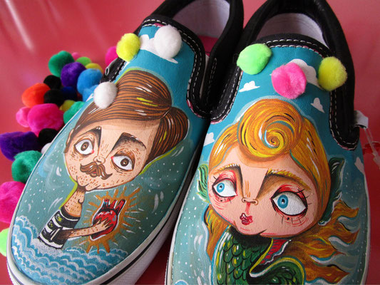 This is my custom vans for a new project to support Mattia Fagnoni onlus (my super hero) More than 30 artists involved to paint a pair of vans slip on to fight rare genetic Disease