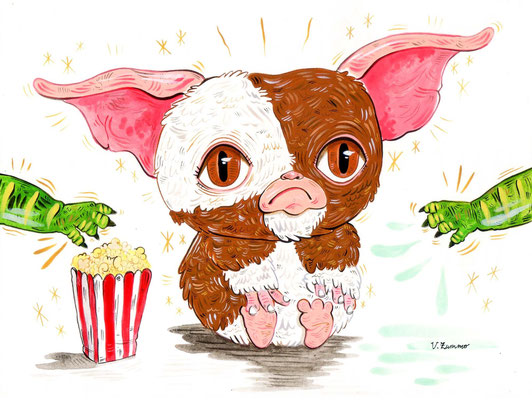 Poor Gizmo, tribute to the movie "Gremlins" -  Acrylic on Torchon paper 270 gr, 24x18 cm, 2020
