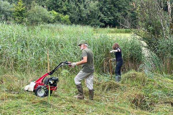 Nicht überall um den Weiher sind Maschinen einsetzbar – zu sumpfig ist der Boden. © Manfred Steffen