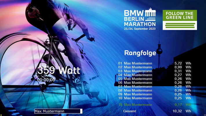 EnergyBike Physik 3 beim BMW Berlin Marathon in der Konfiguration FitnessBike