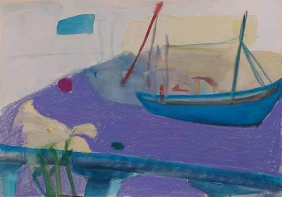 Fischerboot 2004; Ölkreiden auf Papier