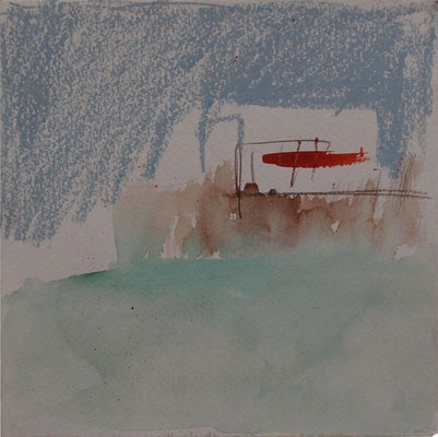 Landschaft 2004; Aquarell, Kreiden auf Papier