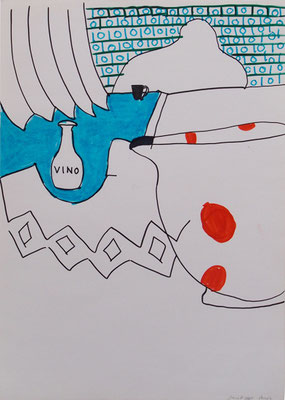 am Tisch 2005; Filzstift auf Papier