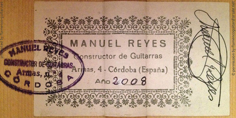 MANUEL REYES HIJO GUITAR 2008 - LABEL - ETIKETT - ETIQUETA