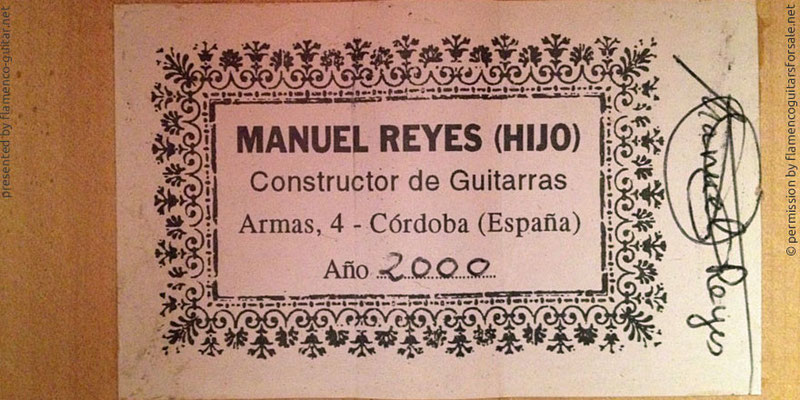 MANUEL REYES HIJO GUITAR 2000 - LABEL - ETIKETT - ETIQUETA