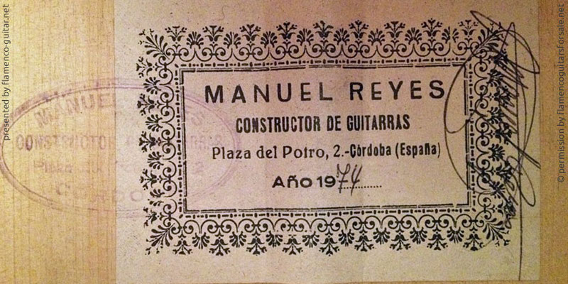 MANUEL REYES GUITAR 1974 - LABEL - ETIKETT - ETIQUETA