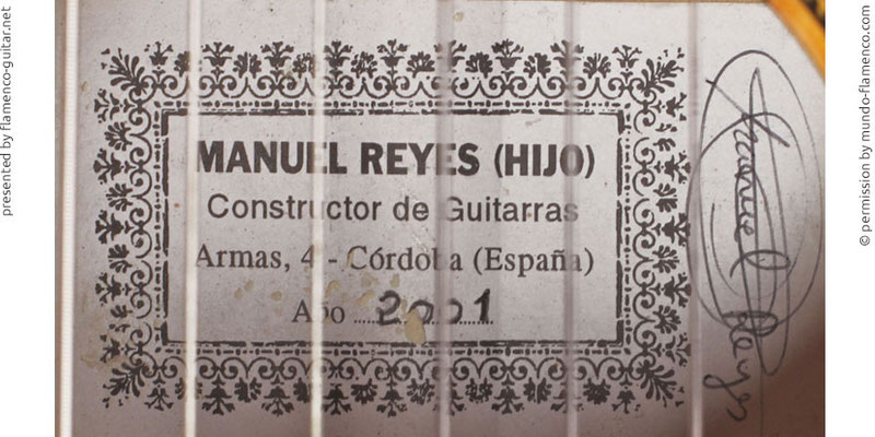 MANUEL REYES HIJO GUITAR 2001 - LABEL - ETIKETT - ETIQUETA