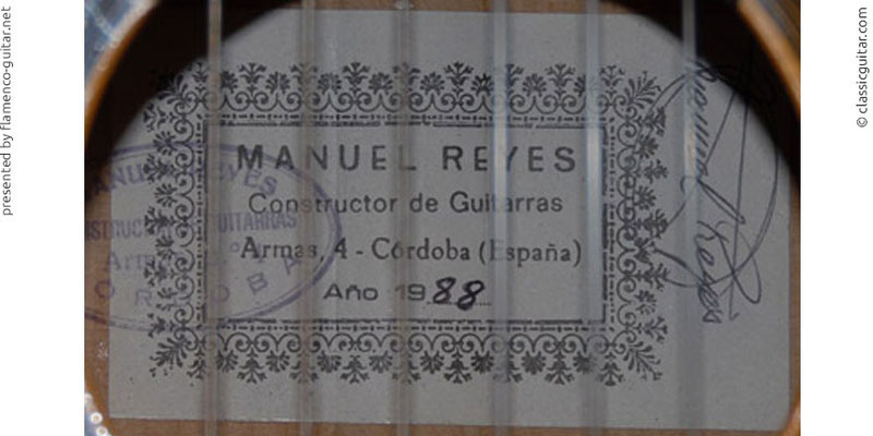 MANUEL REYES GUITAR 1988 #2 - LABEL - ETIKETT - ETIQUETA
