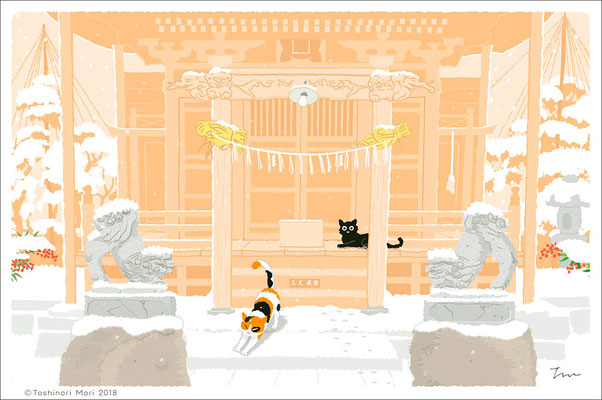 たびねこイラスト-25　南天神社