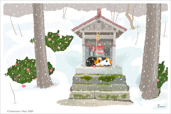 たびねこイラスト-38　春を待つ