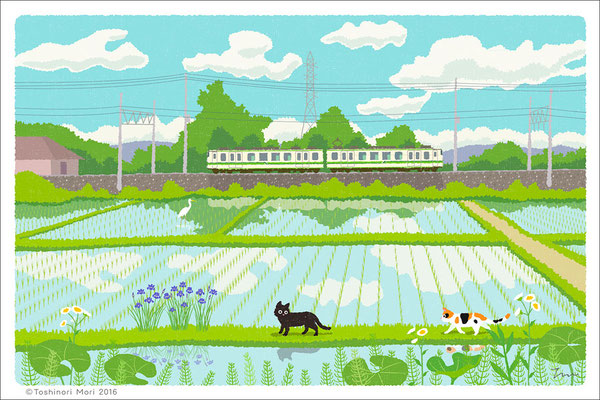 たびねこイラスト-17　緑色の風