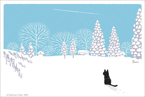 たびねこイラスト-1　冬のひこうき雲
