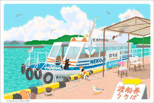 たびねこイラスト-32　島へ渡る