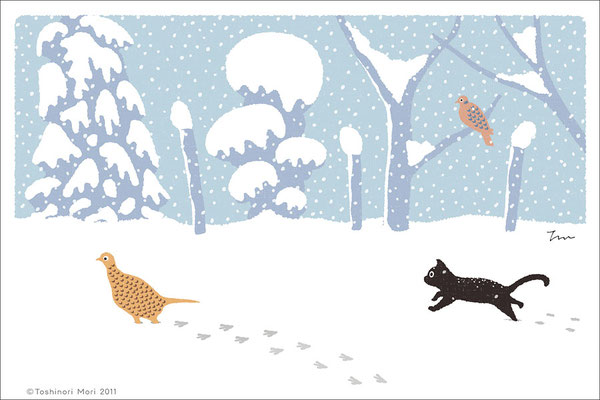 たびねこイラスト-12　雪の足あと