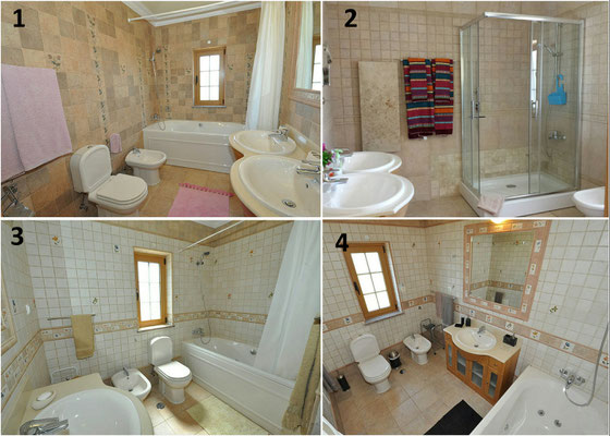 Our 4 bathrooms. 1) Master, 2) Branco, 3) Azul, 4) Laranja