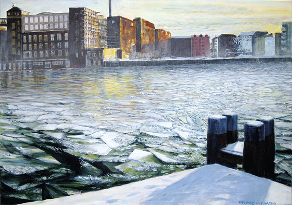 Eisgang Osthafen  2005   Acryl auf Leinwand   100x70 cm   (verkauft)