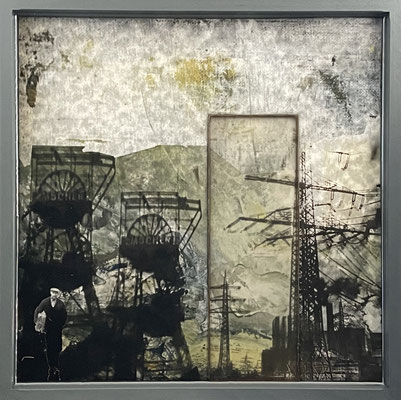 Schicht im Schacht, mixed media, 30x30