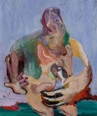 言葉は鳴き声、対話を試みる　Oil on Canvas　‪45.5 x 38 cm‬　個人蔵