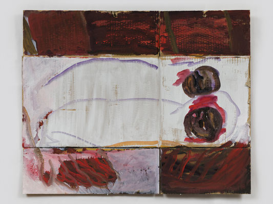 小さな人々、赤い　Acrylic on Cardboard　67.9 x 84.4 cm