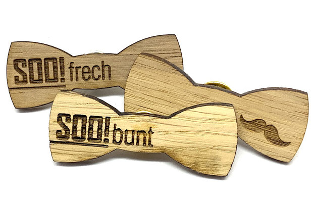 Statement Buttons und Anstecken mit Gravur