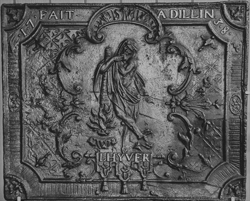 Inv.-Nr. 249   Allegorie des Winters, Kaminplatte 69 x 55 cm, Dillingen, dat. 1738