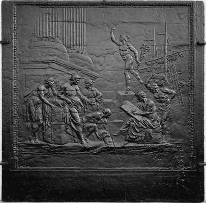 Inv.-Nr. 241   Allegorie des Handels, Kaminplatte 97 x 98 cm, Lothringen, Anfang 18. Jh.