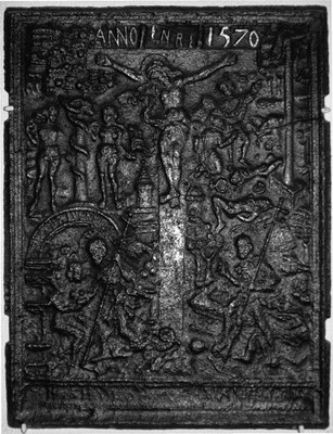  Nr. 236   Die Kreuzigung Christi, Ofenplatte 58 x 73 cm, Eisenschmitt (?), dat. 1570 