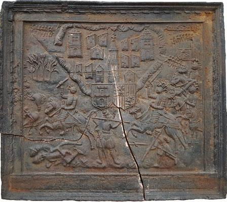 Inv.-Nr. 331   Belagerung von Thionville durch den Kardinal Karl von Lothringen-Guise im Jahre 1558, Kaminplatte 120 x 108 cm, dat. 1603