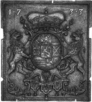  Inv.-Nr. 128   Wappen Nassau-Saarbrücken,  Ofenplatte 44 x 49 cm, Saarland, dat. 1733 