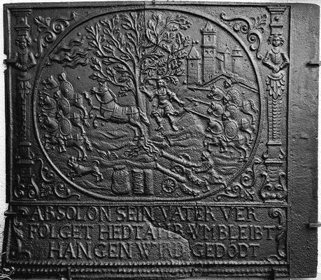  Inv.-Nr. 173   Der Tod des Absalom, Ofenplatte 96 x 83 cm, Pfalz, 2. H. 17. Jh. 
