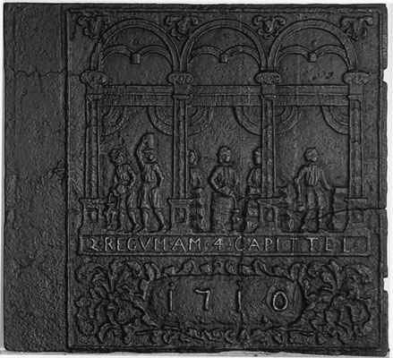  Inv.-Nr. 189   Das Ölwunder des Elisäus, Ofenplatte 67 x 63 cm, Elsaß, dat. 1710 