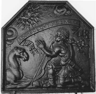 Inv.-Nr. 338   Freiheitskämpfer der Franche-Comté, Kaminplatte 70 x 70 cm Franche-Comté, Ende 17. Jh. 