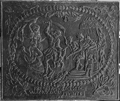 Inv.-Nr. 408   Das Urteil Salomons  Kaminplatte 108 x 91 cm, Quint, dat. 1702