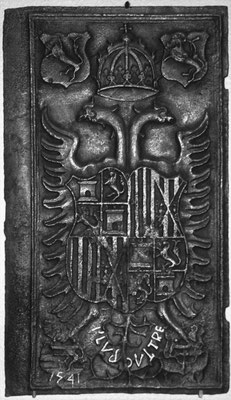 Inv.-Nr. 5   Wappen Spanien Karl V, Ofenplatte 47 x 83 cm, Südeifel (?), dat. 1541