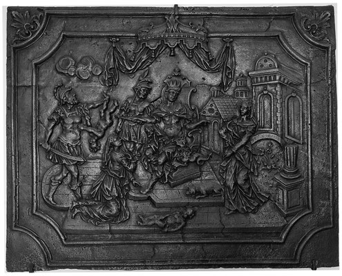  Inv.-Nr. 178   Das Urteil Salomons, Kaminplatte 107 x 84 cm, Saarland, 1. H. 18. Jh.